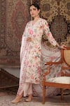 Buy_Negra Elegante_Ivory Cotton Silk Hand Embroidery Floral V Neck Pattern Kurta Set _at_Aza_Fashions