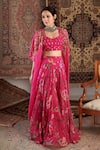 Negra Elegante_Pink Georgette Hand Ameera Floral Pattern Sharara Set With Cape _at_Aza_Fashions