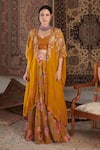 Buy_Negra Elegante_Yellow Georgette Hand Ameera Floral Pattern Cape Sharara Set _Online_at_Aza_Fashions