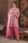 Buy_Negra Elegante_Pink Cotton Silk Hand Chintz Floral Pattern Short Anarkali Set  _at_Aza_Fashions