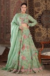 Buy_Negra Elegante_Green Organza Hand Embroidery Floral High Zara Pattern Lehenga Set  _at_Aza_Fashions