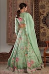 Shop_Negra Elegante_Green Organza Hand Embroidery Floral High Zara Pattern Lehenga Set  _at_Aza_Fashions