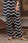 Buy_Negra Elegante_Black Crepe Digital Printed Chevron V Neck Tunic And Pant Co-ord Set  _Online_at_Aza_Fashions