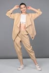 Buy_Tuna London - {Tuna Active}_Beige 100% Cotton Plain Open Neck Asymmetric Jacket With Jogger Pant _at_Aza_Fashions