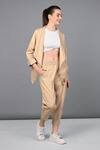 Buy_Tuna London - {Tuna Active}_Beige 100% Cotton Plain Open Neck Asymmetric Jacket With Jogger Pant _Online_at_Aza_Fashions