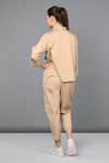 Shop_Tuna London - {Tuna Active}_Beige 100% Cotton Plain Open Neck Asymmetric Jacket With Jogger Pant _at_Aza_Fashions