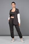 Buy_Tuna London - {Tuna Active}_Black 100% Cotton Plain Lapel Collar Color Block Jacket With Jogger Pant _at_Aza_Fashions