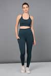 Tuna London - {Tuna Active}_Green Poly Blended Plain Round Dynamic Mesh Detail Top And Leggings Set  _Online_at_Aza_Fashions