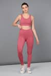 Tuna London - {Tuna Active}_Pink Poly Blended Plain Round Mesh Work Sporty Chic Top And Leggings Set _Online_at_Aza_Fashions