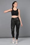 Tuna London - {Tuna Active}_Black 100% Cotton Plain Round Neck Zipped Sports Bra With Leggings  _Online_at_Aza_Fashions