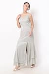 Shop_Ranng Label_Silver Lycra V Neck Frilly Hem Maxi Dress _Online_at_Aza_Fashions