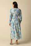 Shop_RAISHMA_Blue Viscose Twill Floral V Neck Aaliyah Pattern Dress And Belt Set _at_Aza_Fashions