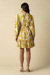 Shop_RAISHMA_Yellow Viscose Twill Printed Floral High Neck Amanda Frill Dress With Belt _at_Aza_Fashions