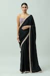 Buy_ANUSHKA KHANNA_Black Satin Silk Embroidered Bead Pearl Border Saree With Blouse  _at_Aza_Fashions