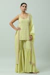 Buy_ANUSHKA KHANNA_Green Silk Crepe Embellished Bead Round Gota Kurta Gharara Set _at_Aza_Fashions