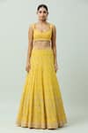 ANUSHKA KHANNA_Yellow Silk Crepe Embellished Bead Scoop Geometric Bridal Lehenga Set _Online_at_Aza_Fashions