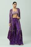 Buy_ANUSHKA KHANNA_Purple Silk Crepe Embellished Bead Jacket Geometric Mirrorwork Gharara Set _at_Aza_Fashions