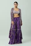 ANUSHKA KHANNA_Purple Silk Crepe Embellished Bead Jacket Geometric Mirrorwork Gharara Set _at_Aza_Fashions