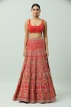 ANUSHKA KHANNA_Red Silk Crepe Embellished Bead Scoop Gota Floral Bridal Lehenga Set _Online_at_Aza_Fashions