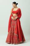 ANUSHKA KHANNA_Red Silk Crepe Embellished Bead Scoop Gota Floral Bridal Lehenga Set _at_Aza_Fashions