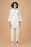 Arcvsh by Pallavi Singh_Ivory Silk Chanderi Embroidered Cross Stitch Shirt Collar And Pant Set  _Online_at_Aza_Fashions