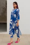 Silai Studio_Blue Cotton Printed Floral Notched Kurta And Pant Set  _Online_at_Aza_Fashions