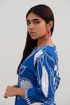 Silai Studio_Blue Cotton Printed Floral Notched Kurta And Pant Set  _at_Aza_Fashions