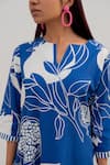 Buy_Silai Studio_Blue Cotton Printed Floral Notched Kurta And Pant Set  