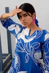 Shop_Silai Studio_Blue Cotton Printed Floral Notched Kurta And Pant Set  