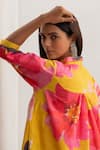 Shop_Silai Studio_Yellow Poplin Printed Tropical Collar Kurta And Pant Set  