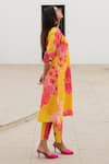 Silai Studio_Yellow Poplin Printed Floral V A-line Kurta And Pant Set  _Online_at_Aza_Fashions