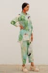 Buy_Silai Studio_Green Silk Voile Printed Leaf Collar Bird Shirt And Pant Set _Online_at_Aza_Fashions