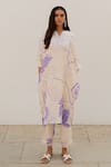 Shop_Silai Studio_Off White Silk Printed Floral Notched Kurta  _Online_at_Aza_Fashions