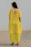 Shop_Silai Studio_Yellow Chanderi Plain V Neck Textured Kaftan Pant Set  _at_Aza_Fashions