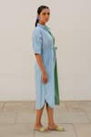 Shop_Silai Studio_Green Poplin Plain Collar Colorblock Dress  _Online_at_Aza_Fashions