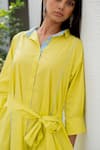 Silai Studio_Yellow Poplin Plain Collar Buttondown Flared Shirt Dress  _Online_at_Aza_Fashions