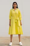 Buy_Silai Studio_Yellow Poplin Plain Collar Buttondown Flared Shirt Dress  _Online_at_Aza_Fashions