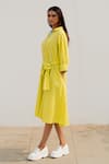 Shop_Silai Studio_Yellow Poplin Plain Collar Buttondown Flared Shirt Dress  _Online_at_Aza_Fashions