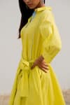 Silai Studio_Yellow Poplin Plain Collar Buttondown Flared Shirt Dress  _at_Aza_Fashions