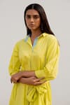 Buy_Silai Studio_Yellow Poplin Plain Collar Buttondown Flared Shirt Dress  