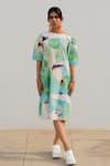 Buy_Silai Studio_Green Cotton Printed Bird Boat Neck Shift Dress  _at_Aza_Fashions