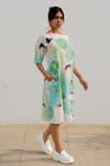 Silai Studio_Green Cotton Printed Bird Boat Neck Shift Dress  _Online_at_Aza_Fashions