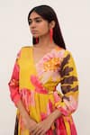 Buy_Silai Studio_Yellow Silk Voile Printed Floral V Neck Wrap Dress  _Online_at_Aza_Fashions