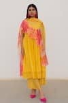 Buy_Silai Studio_Yellow Chanderi Printed Floral Round Anarkali Set With Dupatta  _at_Aza_Fashions