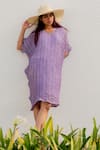 Buy_Silai Studio_Purple Chanderi Textured Bandhani V-neck Tie-dye Dress _Online_at_Aza_Fashions