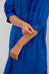 Shop_Silai Studio_Blue Linen Solid V-neck Kurta  _Online_at_Aza_Fashions