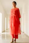 Buy_Silai Studio_Red Chanderi Pleated Round Bodice Kurta With Pant  _at_Aza_Fashions