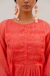 Buy_Silai Studio_Red Chanderi Pleated Round Bodice Kurta With Pant  