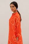 Buy_Silai Studio_Orange Chanderi Tie-dye Bandhani Shirt Collar Pattern Kurta _Online_at_Aza_Fashions