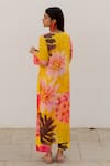 Shop_Silai Studio_Yellow Silk Voile Printed Floral Notched Watercolour Kurta With Pant  _at_Aza_Fashions